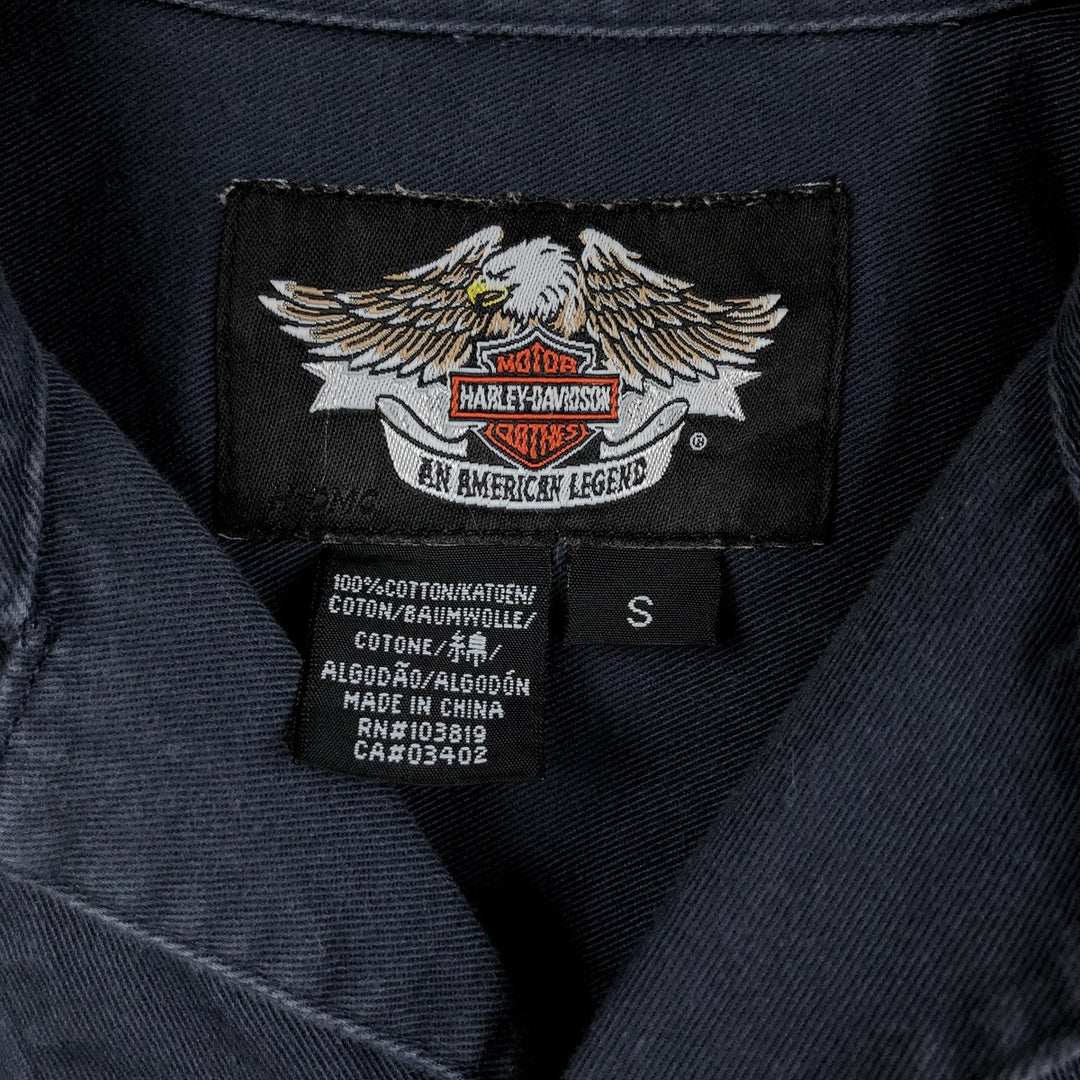 Harley-Davidson Open Collar Short Sleeve Work Shirt Box Shirt Men's S Size cotton navy blue type Vintage Second Hand