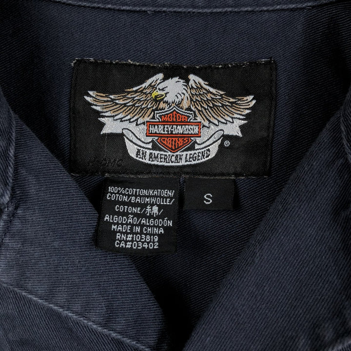 Harley-Davidson Open Collar Short Sleeve Work Shirt Box Shirt Men's S Size cotton navy blue type Vintage Second Hand