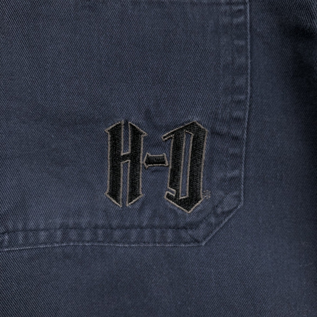 Harley-Davidson Open Collar Short Sleeve Work Shirt Box Shirt Men's S Size cotton navy blue type Vintage Second Hand