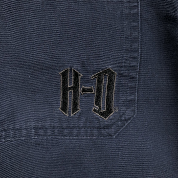 Harley-Davidson Open Collar Short Sleeve Work Shirt Box Shirt Men's S Size cotton navy blue type Vintage Second Hand