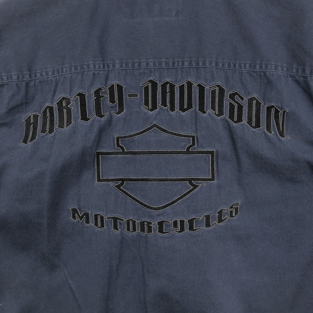 Harley-Davidson Open Collar Short Sleeve Work Shirt Box Shirt Men's S Size cotton navy blue type Vintage Second Hand