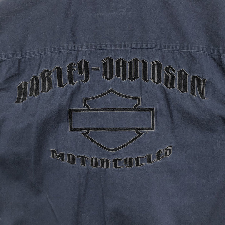 Harley-Davidson Open Collar Short Sleeve Work Shirt Box Shirt Men's S Size cotton navy blue type Vintage Second Hand