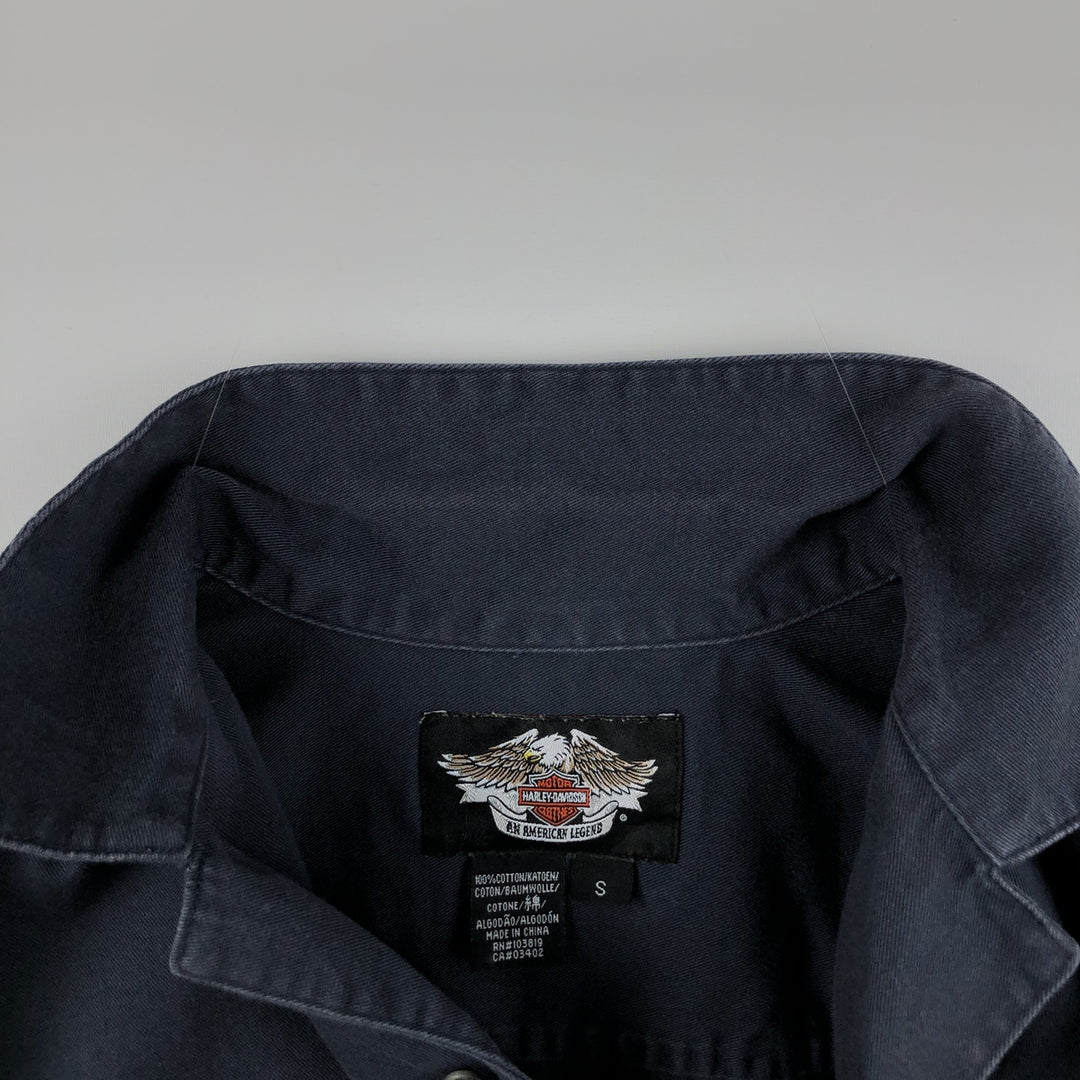 Harley-Davidson Open Collar Short Sleeve Work Shirt Box Shirt Men's S Size cotton navy blue type Vintage Second Hand
