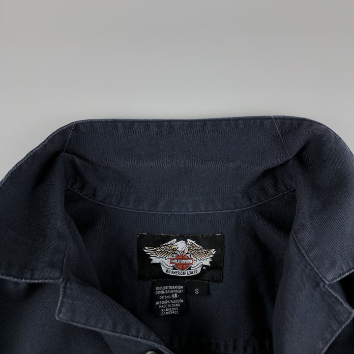Harley-Davidson Open Collar Short Sleeve Work Shirt Box Shirt Men's S Size cotton navy blue type Vintage Second Hand