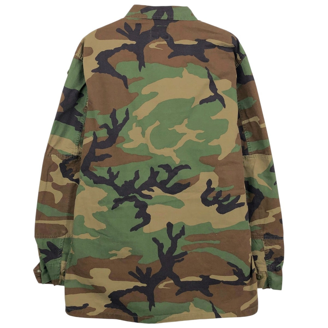 1990'S US Military Issue Camouflage Pattern Woodland Camo BDU Military Jacket, Made in USA, Medium-Long unclear Khaki type Vintage Second Hand