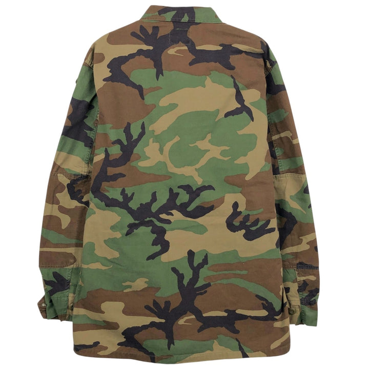 1990'S US Military Issue Camouflage Pattern Woodland Camo BDU Military Jacket, Made in USA, Medium-Long unclear Khaki type Vintage Second Hand