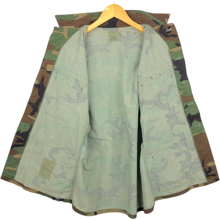 1990'S US Military Issue Camouflage Pattern Woodland Camo BDU Military Jacket, Made in USA, Medium-Long unclear Khaki type Vintage Second Hand