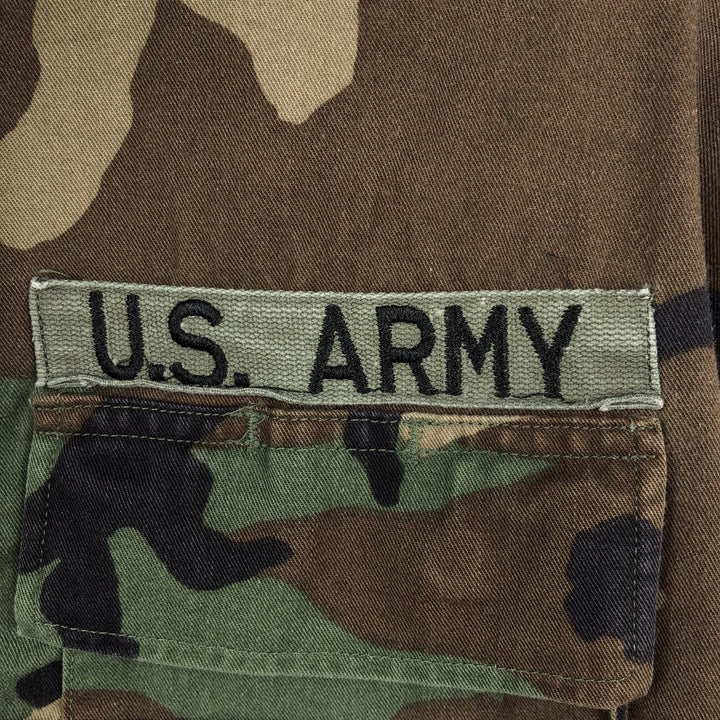 1990'S US Military Issue Camouflage Pattern Woodland Camo BDU Military Jacket, Made in USA, Medium-Long unclear Khaki type Vintage Second Hand