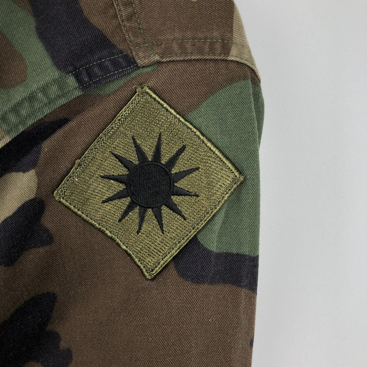 1990'S US Military Issue Camouflage Pattern Woodland Camo BDU Military Jacket, Made in USA, Medium-Long unclear Khaki type Vintage Second Hand