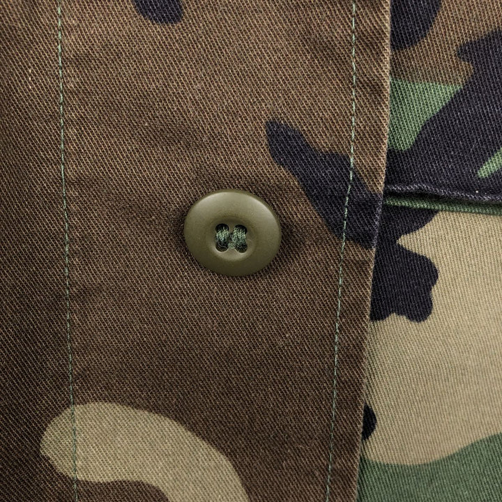 1990'S US Military Issue Camouflage Pattern Woodland Camo BDU Military Jacket, Made in USA, Medium-Long unclear Khaki type Vintage Second Hand