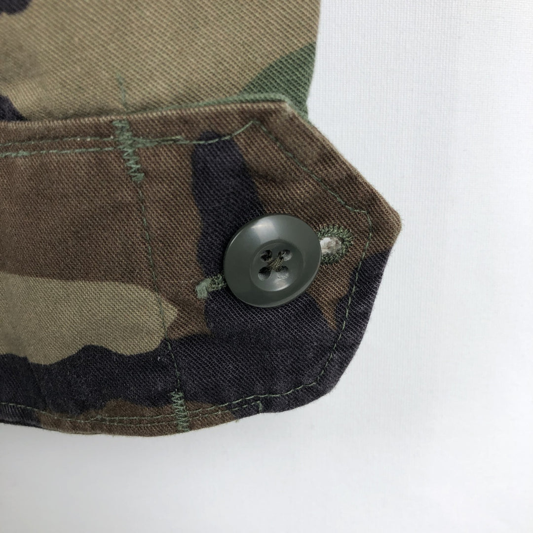1990'S US Military Issue Camouflage Pattern Woodland Camo BDU Military Jacket, Made in USA, Medium-Long unclear Khaki type Vintage Second Hand