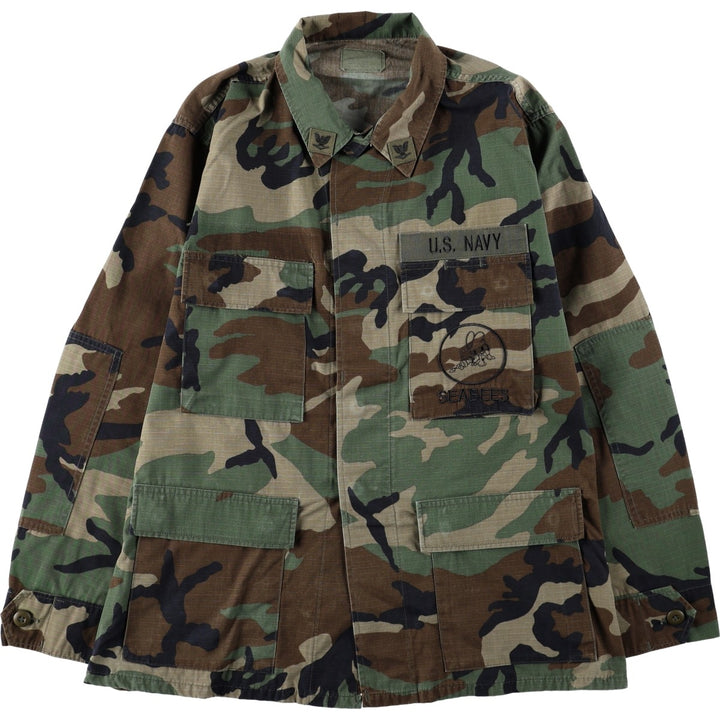2000'S US Military Issue Camouflage Pattern Woodland Camo Ripstop BDU Military Jacket, Made in USA, MEDIUM-REGULAR (Men's M equivalent) Nylon Khaki type Vintage Second Hand
