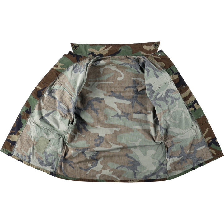 2000'S US Military Issue Camouflage Pattern Woodland Camo Ripstop BDU Military Jacket, Made in USA, MEDIUM-REGULAR (Men's M equivalent) Nylon Khaki type Vintage Second Hand