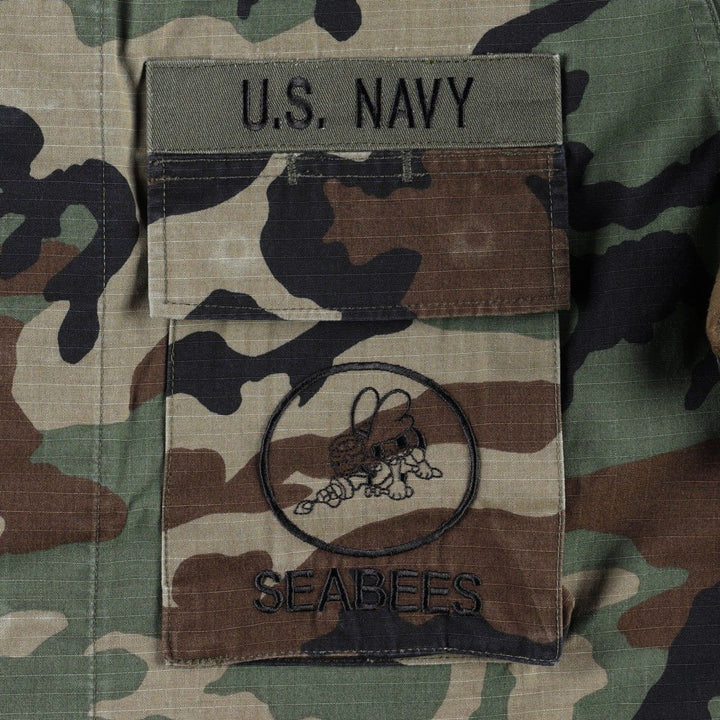 2000'S US Military Issue Camouflage Pattern Woodland Camo Ripstop BDU Military Jacket, Made in USA, MEDIUM-REGULAR (Men's M equivalent) Nylon Khaki type Vintage Second Hand