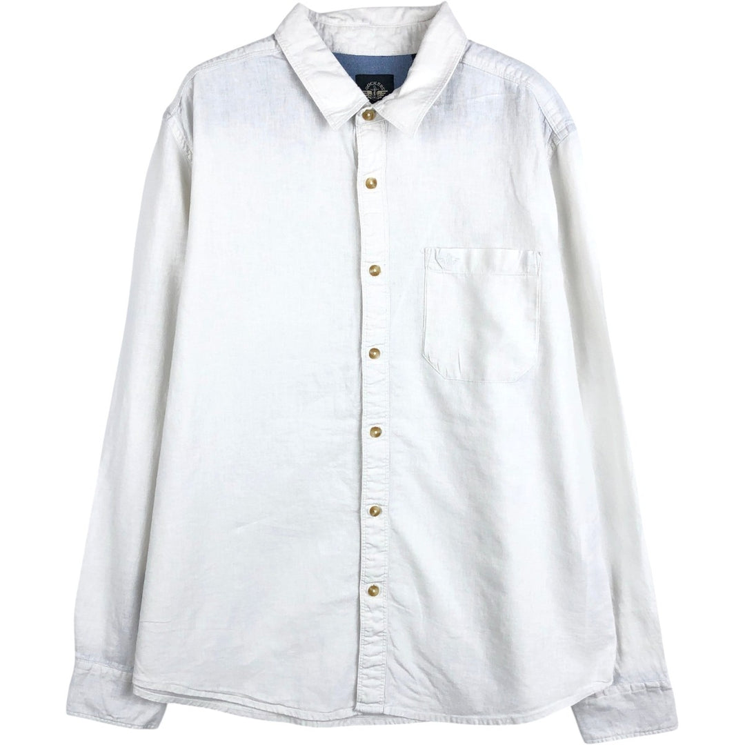 Dockers long-sleeved cotton x linen shirt, men's size L (approx.) linen white type Vintage Second Hand