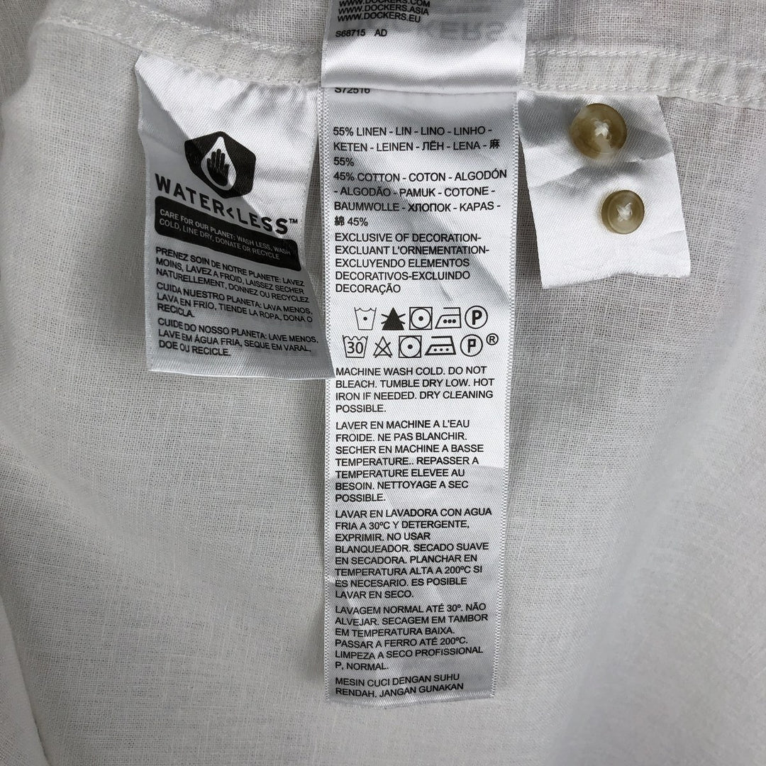 Dockers long-sleeved cotton x linen shirt, men's size L (approx.) linen white type Vintage Second Hand