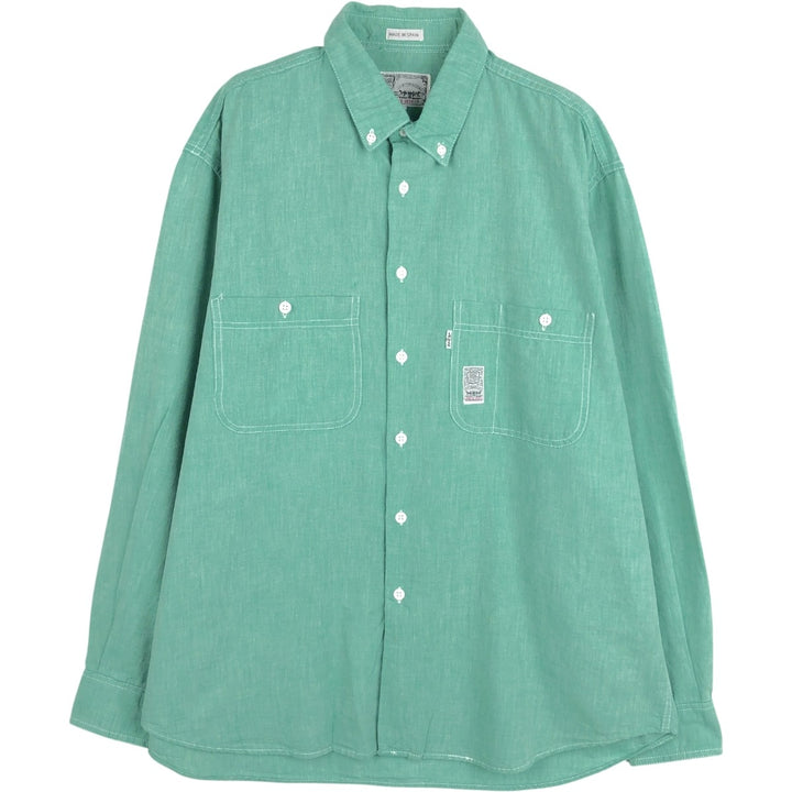 Levi's long-sleeved button-down shirt, made in Spain, men's size L equivalent. cotton green type Vintage Second Hand
