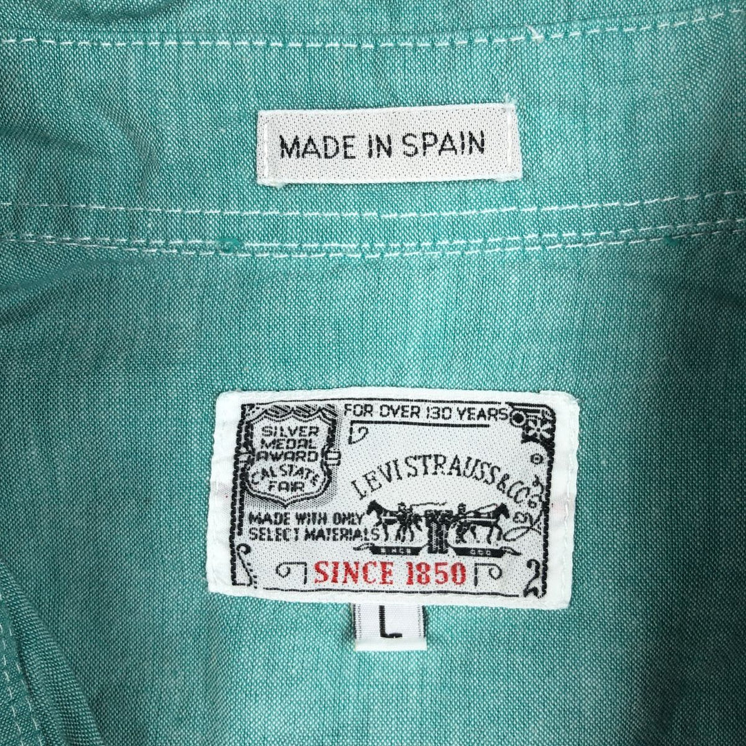 Levi's long-sleeved button-down shirt, made in Spain, men's size L equivalent. cotton green type Vintage Second Hand