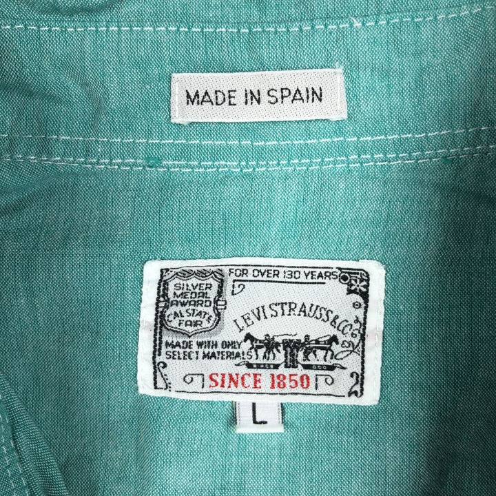 Levi's long-sleeved button-down shirt, made in Spain, men's size L equivalent. cotton green type Vintage Second Hand