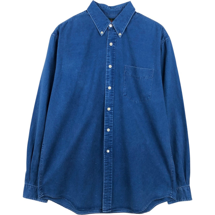 90'S J.Crew Vintage long sleeve button down shirt, size L for men cotton blue type Vintage Second Hand
