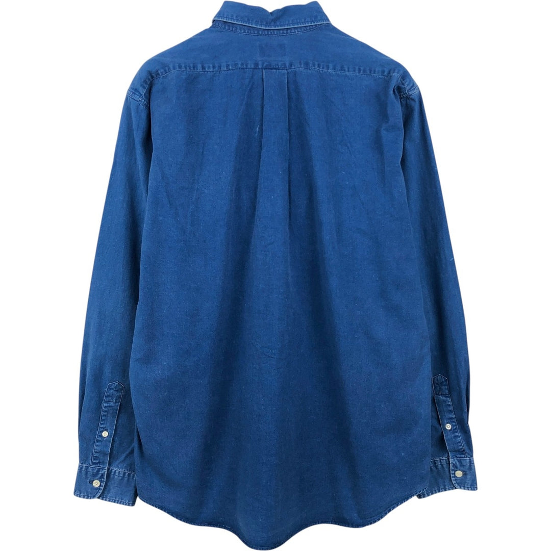90'S J.Crew Vintage long sleeve button down shirt, size L for men cotton blue type Vintage Second Hand