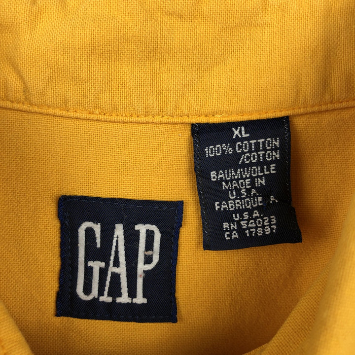 90'S GAP (Old GAP) Long-Sleeve Button-Down Shirt, Made in USA, Men's Size XL (Equivalent), Vintage cotton yellow type Vintage Second Hand