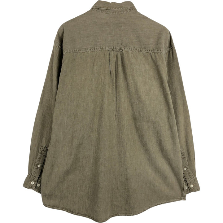 Eddie Bauer long-sleeved cotton shirt, men's size L (approx.) cotton Khaki type Vintage Second Hand