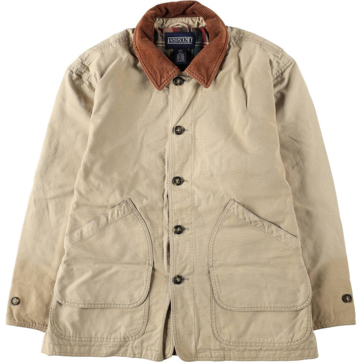 1980'S Lands' End duck hunting jacket, men's size L (approx.) cotton Khaki type beige Vintage Second Hand