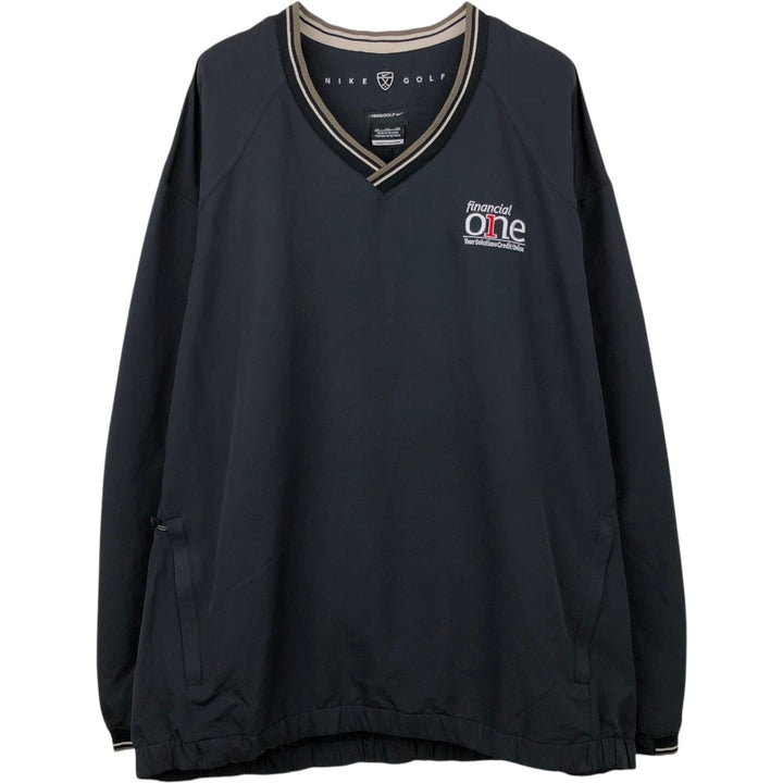 Big Size Nike Golf V-Neck Warm-Up Pullover (Men's XXXL equivalent) polyester black type Vintage Second Hand