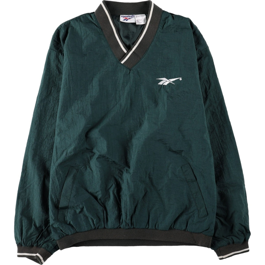 90'S Reebok V-neck nylon pullover, men's size M, vintage Nylon dark green Vintage Second Hand