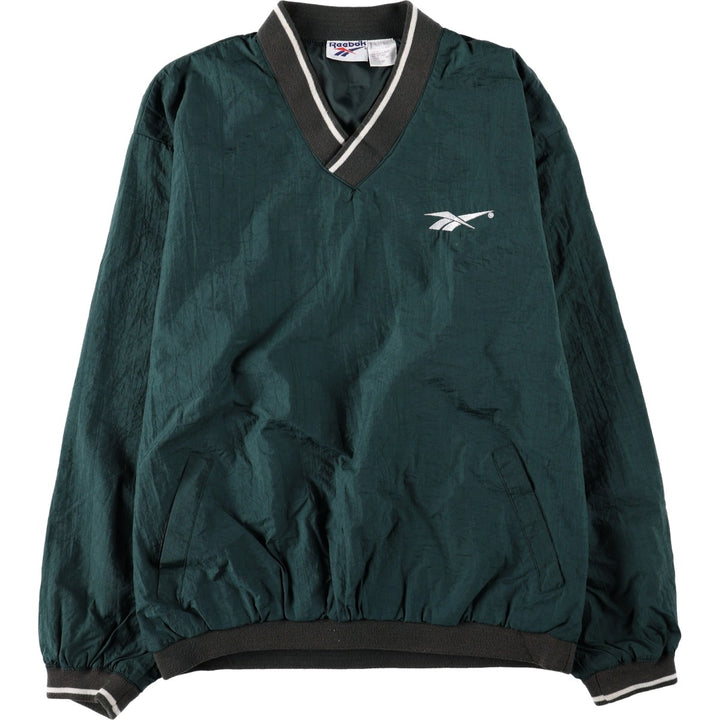 90'S Reebok V-neck nylon pullover, men's size M, vintage Nylon dark green Vintage Second Hand