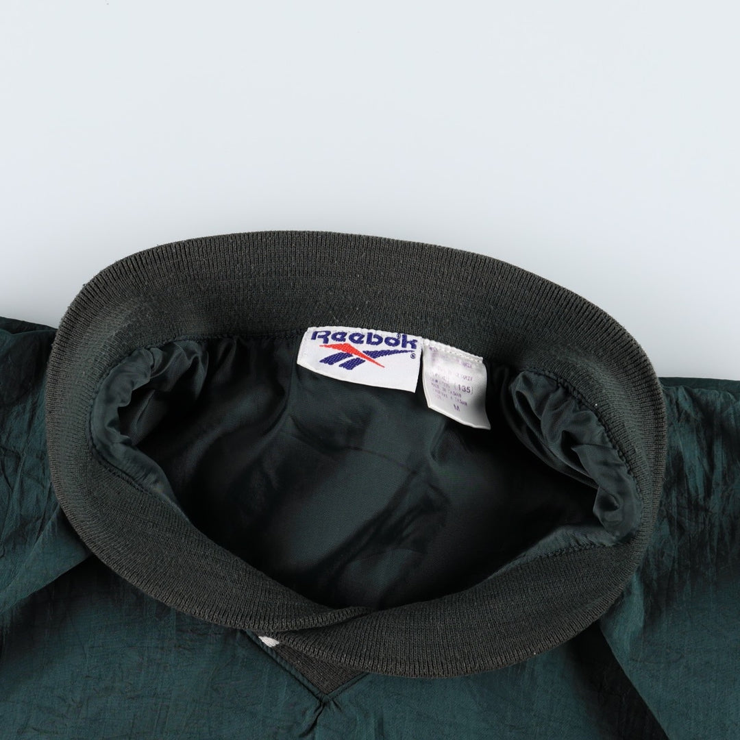 90'S Reebok V-neck nylon pullover, men's size M, vintage Nylon dark green Vintage Second Hand