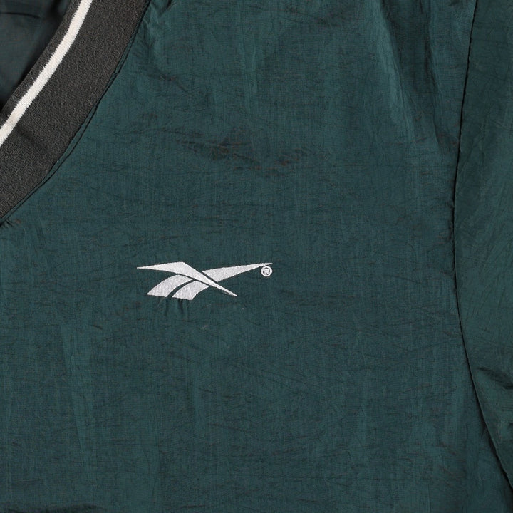 90'S Reebok V-neck nylon pullover, men's size M, vintage Nylon dark green Vintage Second Hand