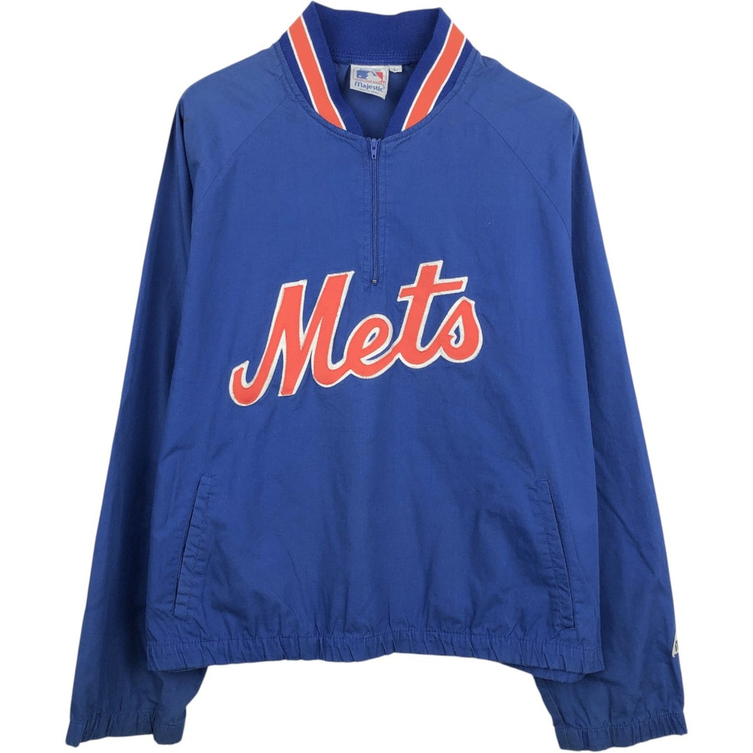 90s-00'S Majestic MLB New York Mets Half-Zip Warm-Up Pullover, Men's Size L (approx.) unclear blue type Vintage Second Hand