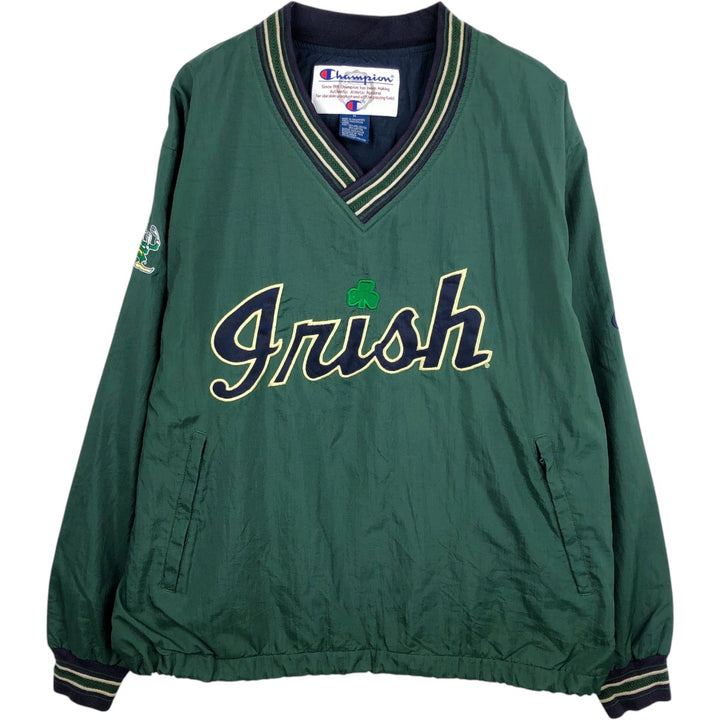 90'S Champion Notre Dame University Fighting Irish V-neck College Nylon Pullover (Men's Size M) Nylon Green type dark green Vintage Second Hand