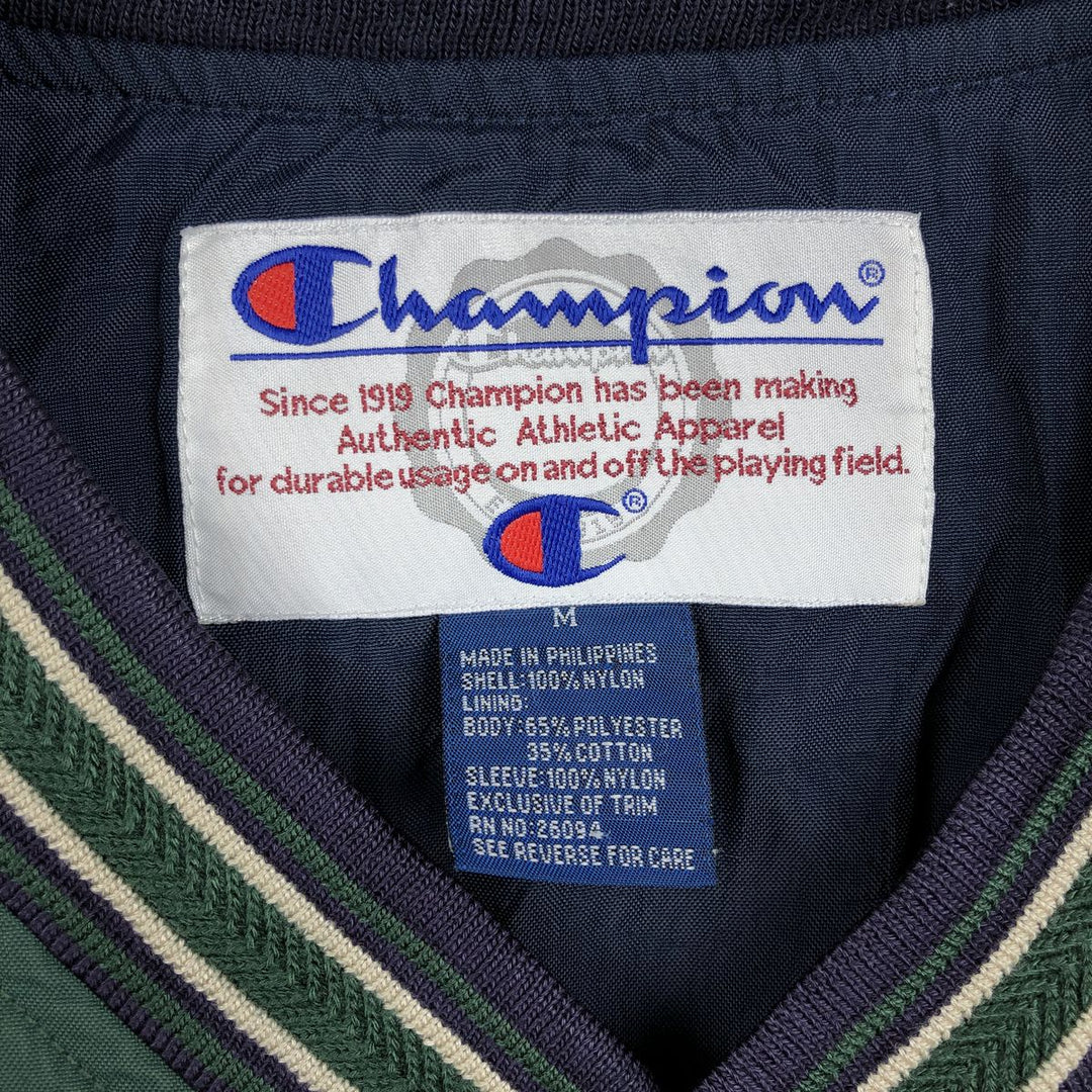 90'S Champion Notre Dame University Fighting Irish V-neck College Nylon Pullover (Men's Size M) Nylon Green type dark green Vintage Second Hand