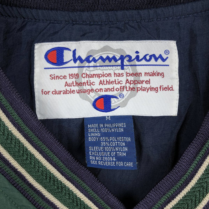 90'S Champion Notre Dame University Fighting Irish V-neck College Nylon Pullover (Men's Size M) Nylon Green type dark green Vintage Second Hand