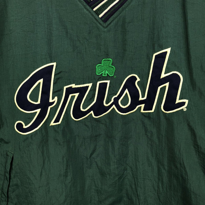 90'S Champion Notre Dame University Fighting Irish V-neck College Nylon Pullover (Men's Size M) Nylon Green type dark green Vintage Second Hand