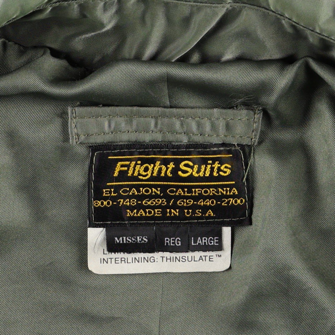 80s-90'S Civilian Flight Suits Military Flight Jacket, Made in USA, Women's Size L (Equivalent), Vintage Nylon Khaki type Vintage Second Hand