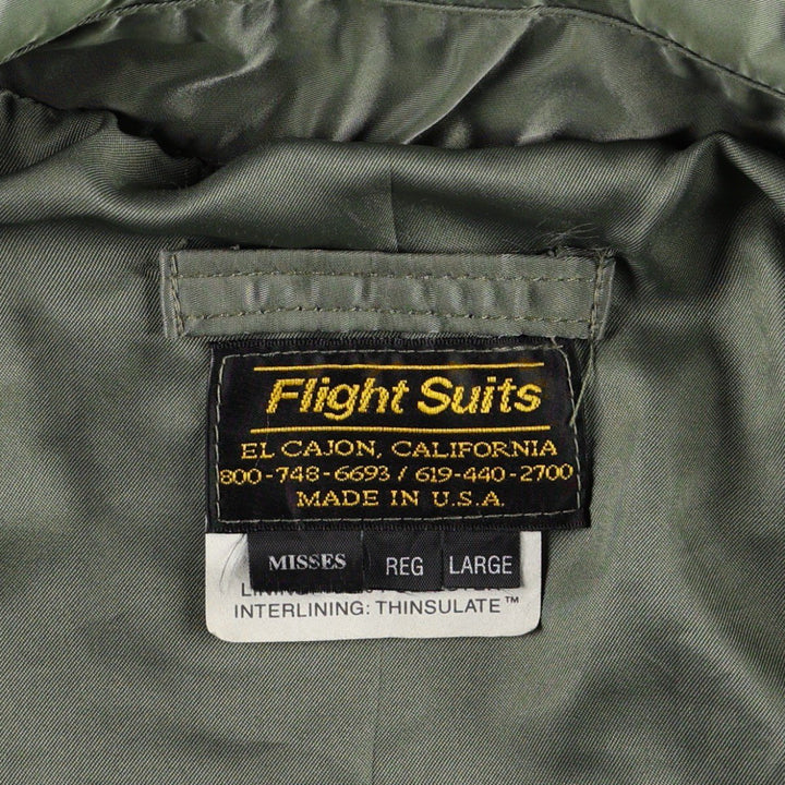 80s-90'S Civilian Flight Suits Military Flight Jacket, Made in USA, Women's Size L (Equivalent), Vintage Nylon Khaki type Vintage Second Hand