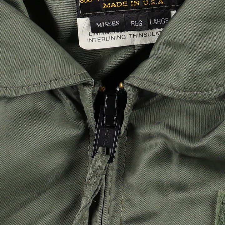 80s-90'S Civilian Flight Suits Military Flight Jacket, Made in USA, Women's Size L (Equivalent), Vintage Nylon Khaki type Vintage Second Hand