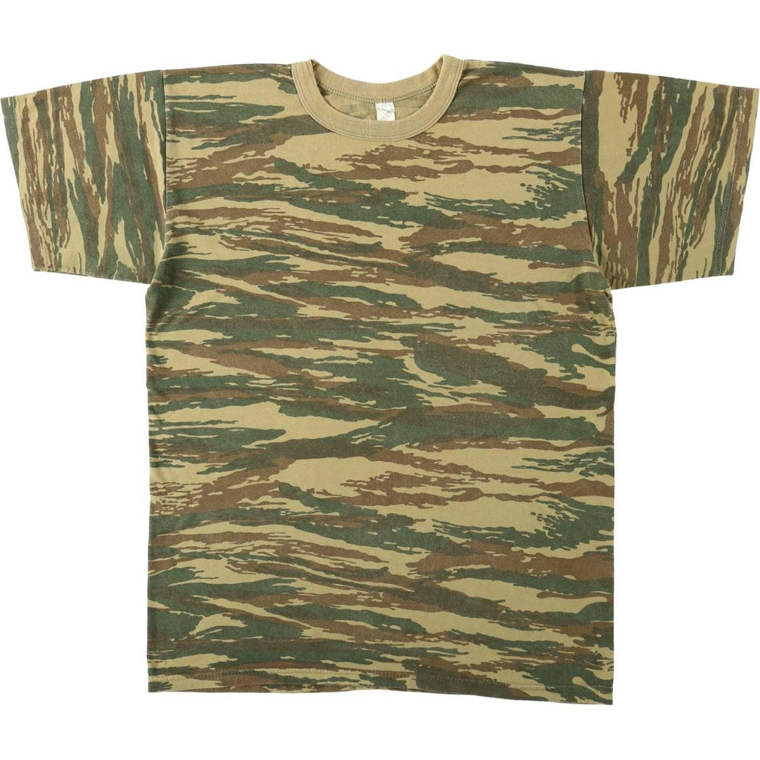 JOKER'S Camouflage Pattern Tiger Stripe Camo Print T-Shirt (Women's Size L) cotton Khaki type Vintage Second Hand