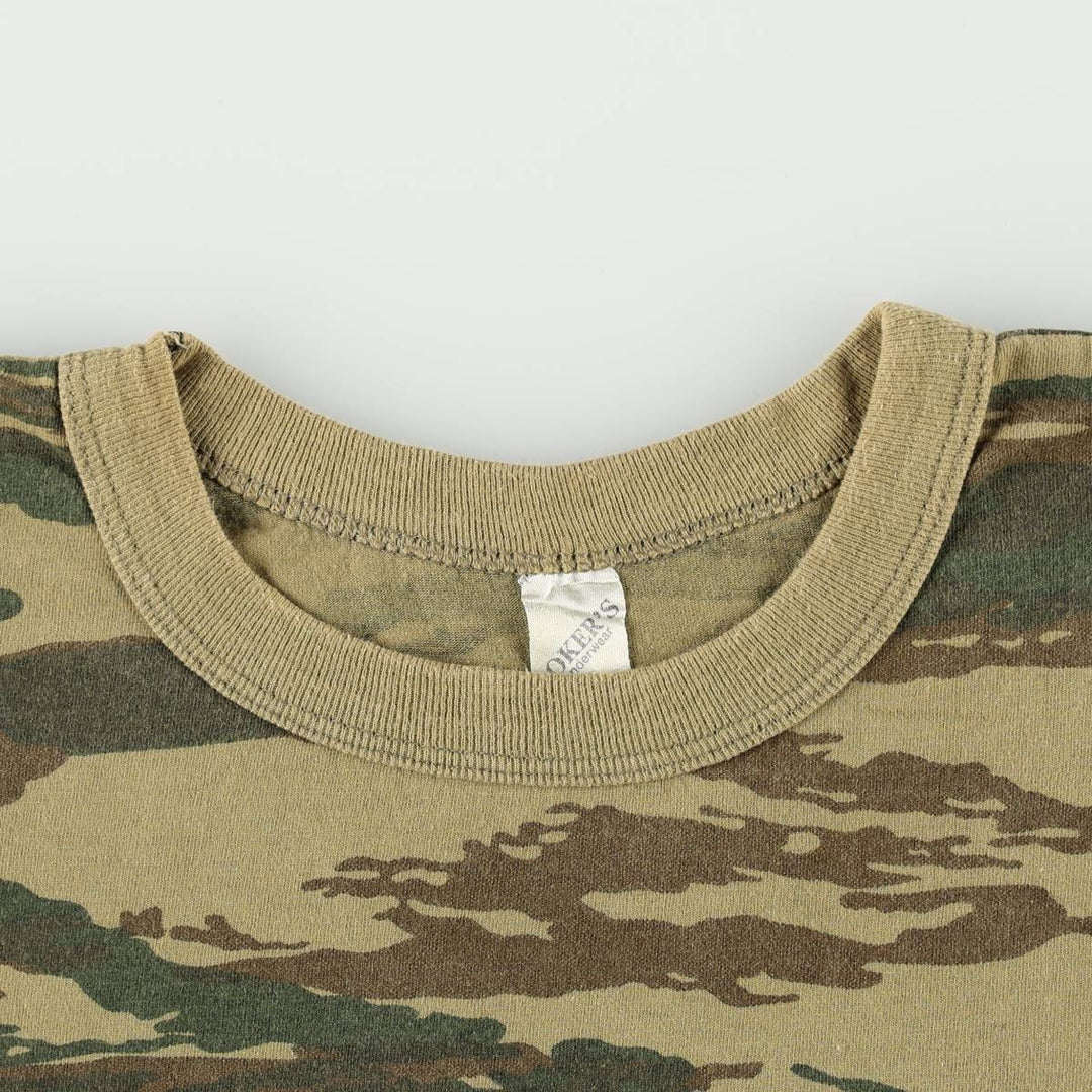 JOKER'S Camouflage Pattern Tiger Stripe Camo Print T-Shirt (Women's Size L) cotton Khaki type Vintage Second Hand