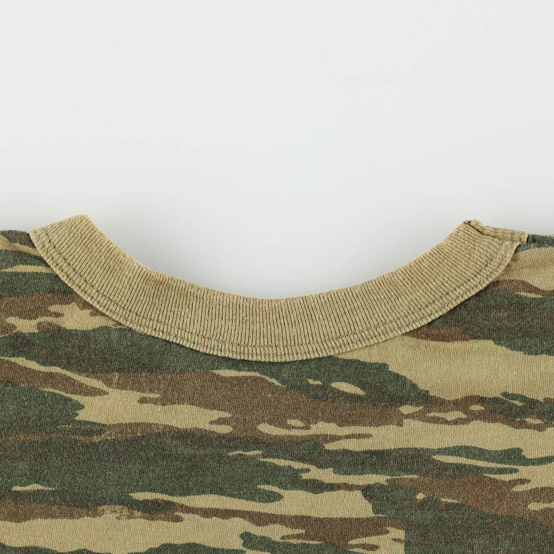 JOKER'S Camouflage Pattern Tiger Stripe Camo Print T-Shirt (Women's Size L) cotton Khaki type Vintage Second Hand
