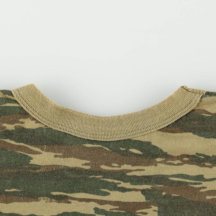 JOKER'S Camouflage Pattern Tiger Stripe Camo Print T-Shirt (Women's Size L) cotton Khaki type Vintage Second Hand