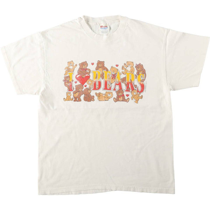 90s-00'S Hanes Teddy Bear Pattern Print T-Shirt, Men's Size L (approx.), Vintage cotton white type Vintage Second Hand