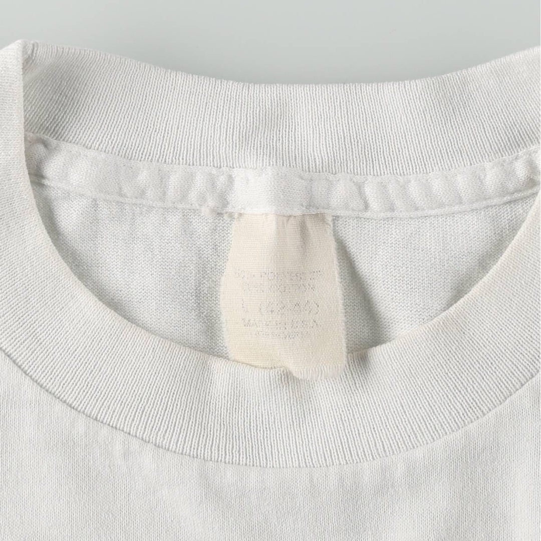 Printed T-shirt, Made in USA, Men's Size L (equivalent), Vintage polyester white type Vintage Second Hand