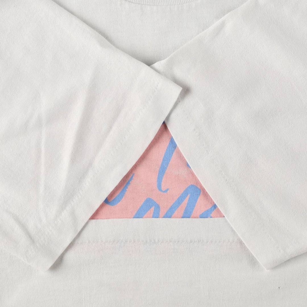 Printed T-shirt, Made in USA, Men's Size L (equivalent), Vintage polyester white type Vintage Second Hand