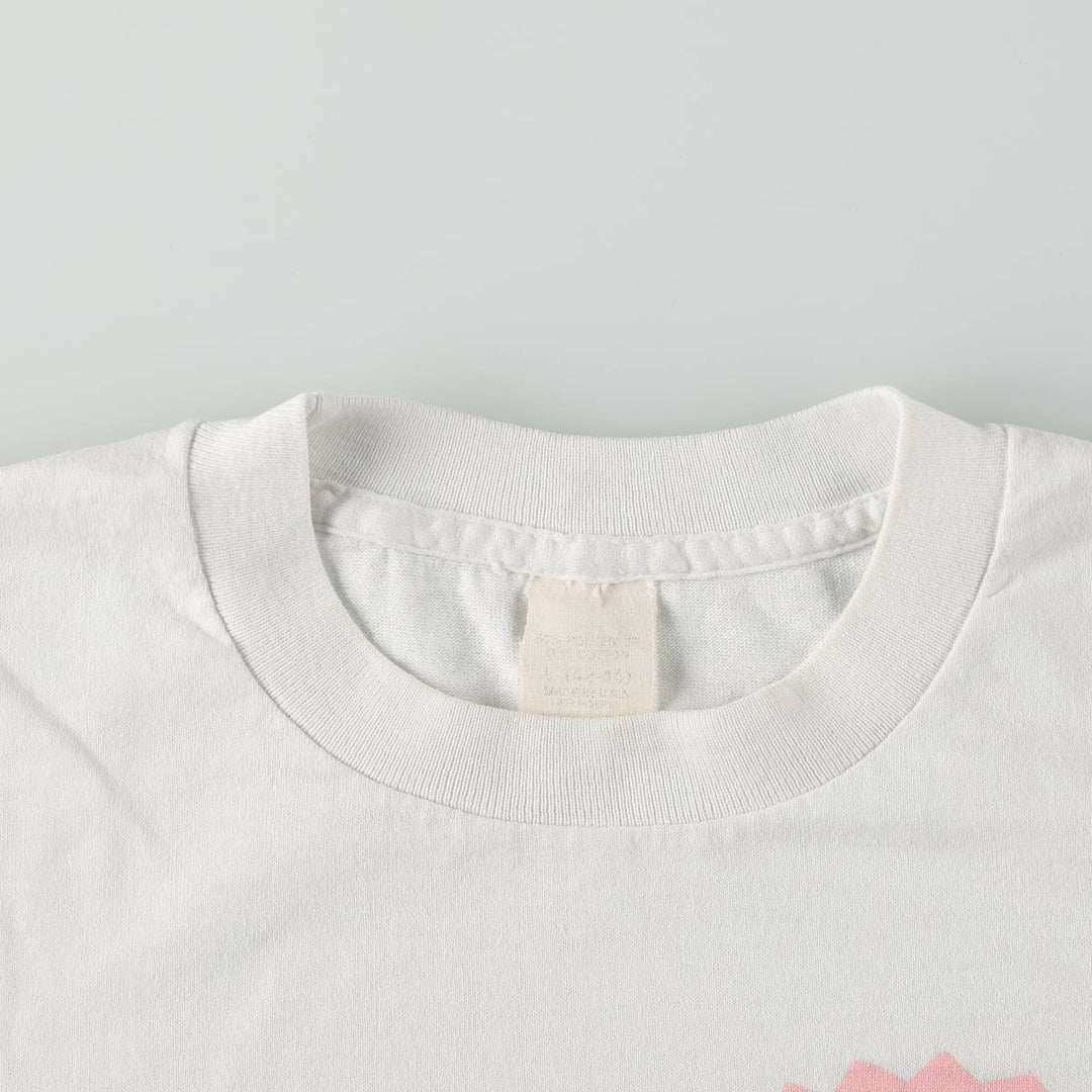 Printed T-shirt, Made in USA, Men's Size L (equivalent), Vintage polyester white type Vintage Second Hand