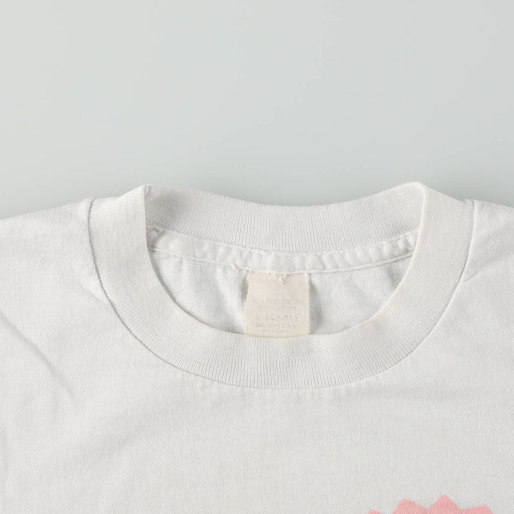 Printed T-shirt, Made in USA, Men's Size L (equivalent), Vintage polyester white type Vintage Second Hand